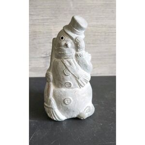 1998 Isabel Bloom‎ Signd Stone Carved Snowman Tipping  Top Hat Sculpture D4